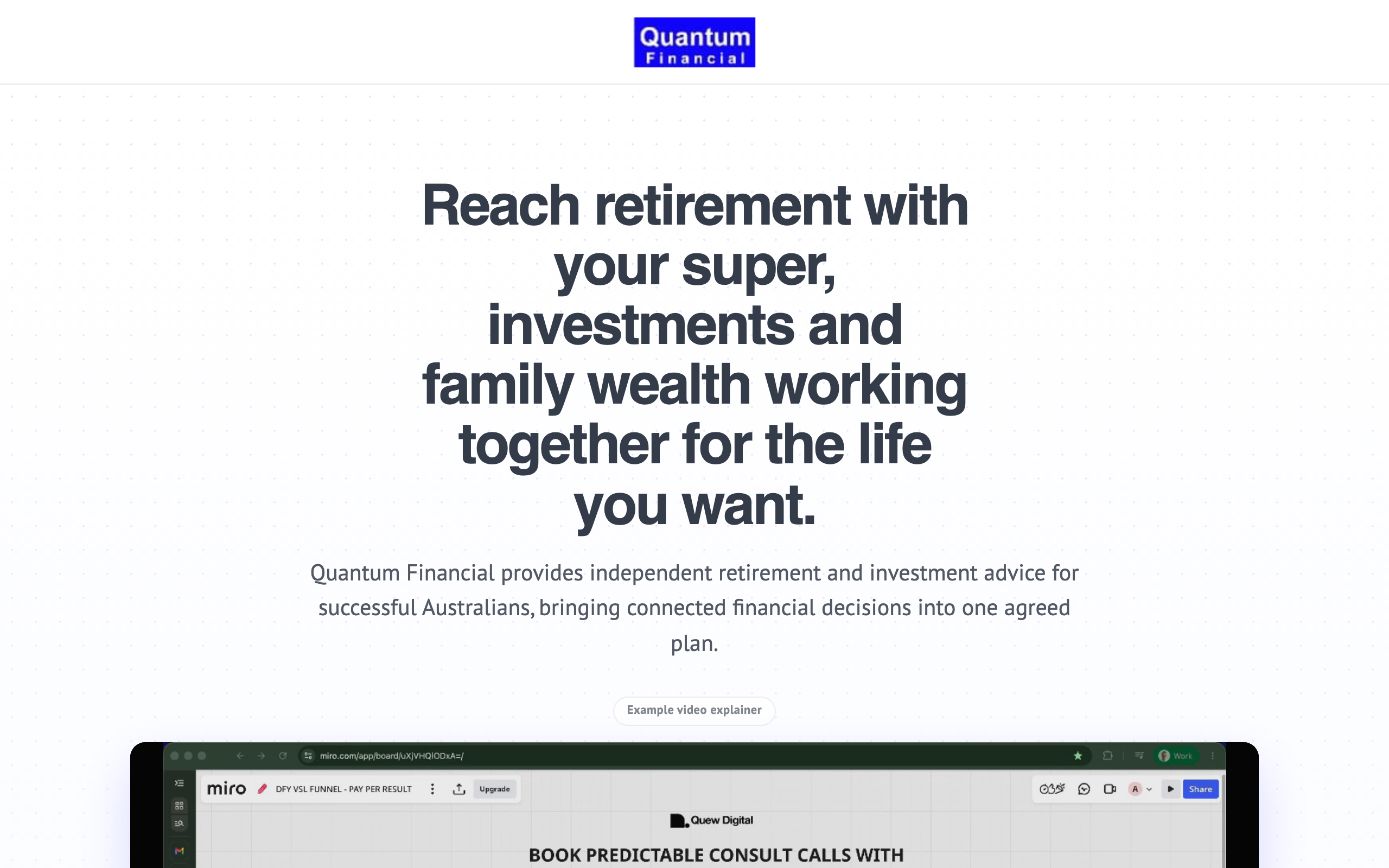Landing page preview for Quantum Financial