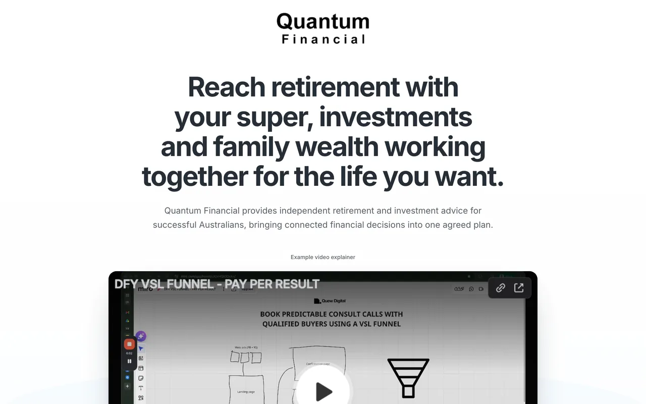 Landing page preview for Quantum Financial